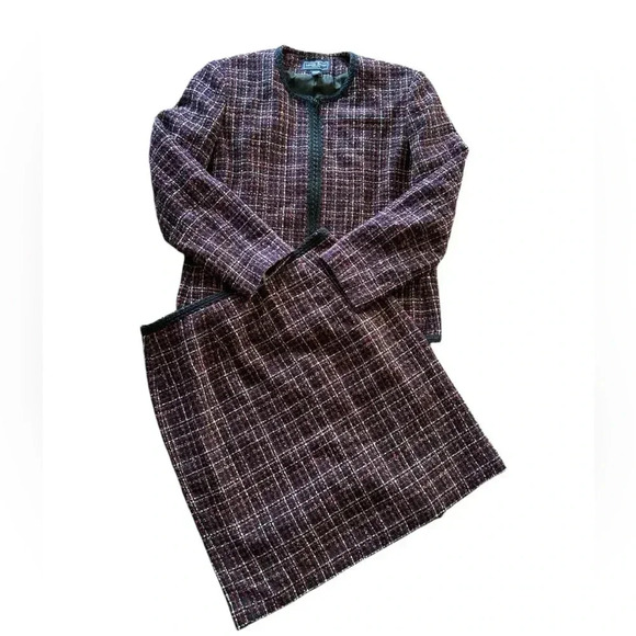 Laura Scott Womens Multicolor Plaid Tweed 2-Piece Skirt Suit 14P - Picture 2 of 14